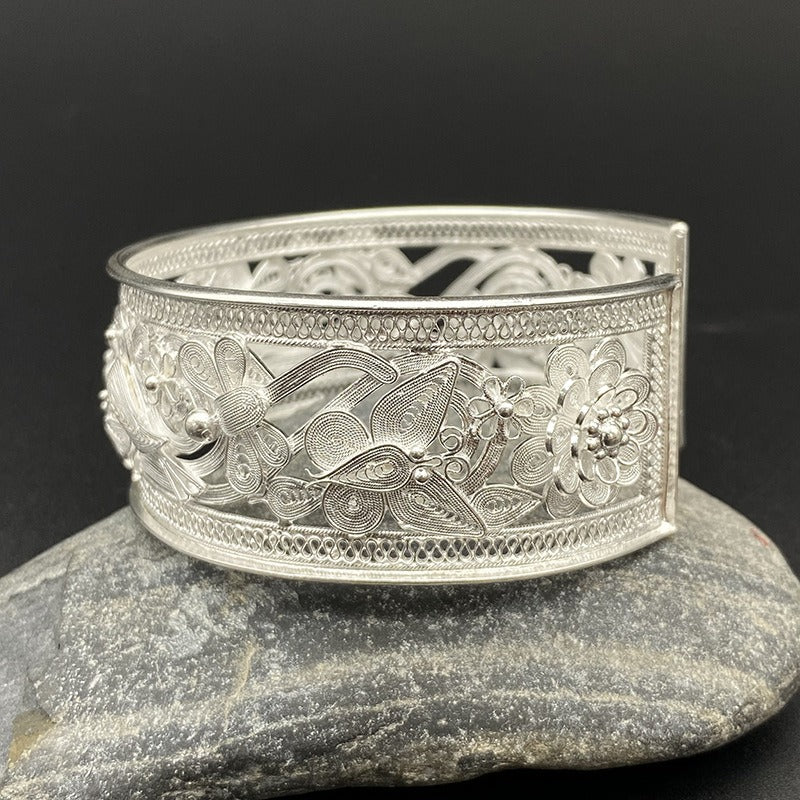 999 Pure Silver Miao Bracelet, Bangle, Chinese Wire-Drawing handcrafts, ethnic gift for her, collectible artisan jewelry