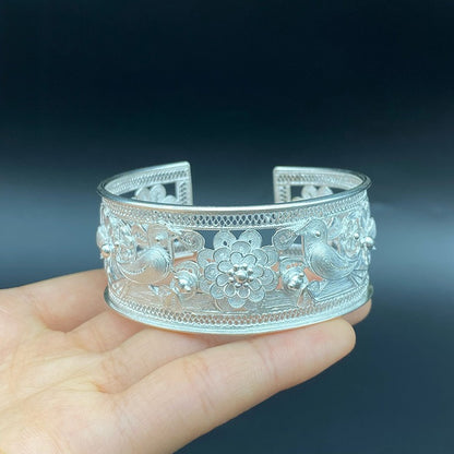 999 Pure Silver Miao Bracelet, Bangle, Chinese Wire-Drawing handcrafts, ethnic gift for her, collectible artisan jewelry