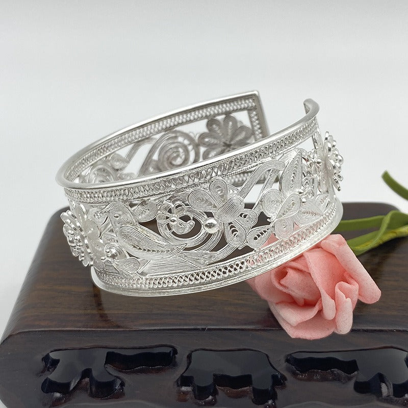 999 Pure Silver Miao Bracelet, Bangle, Chinese Wire-Drawing handcrafts, ethnic gift for her, collectible artisan jewelry