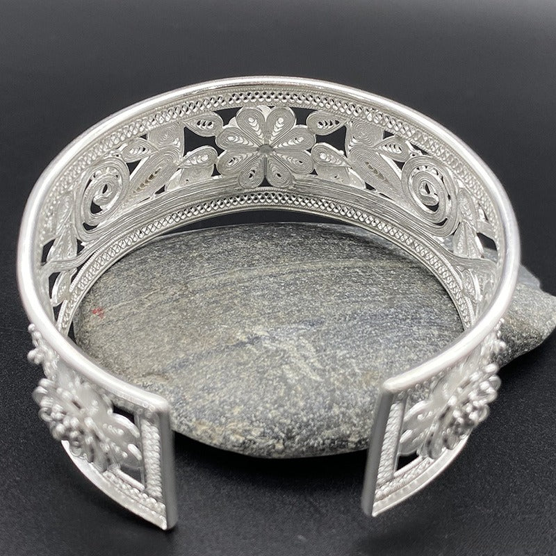 999 Pure Silver Miao Bracelet, Bangle, Chinese Wire-Drawing handcrafts, ethnic gift for her, collectible artisan jewelry